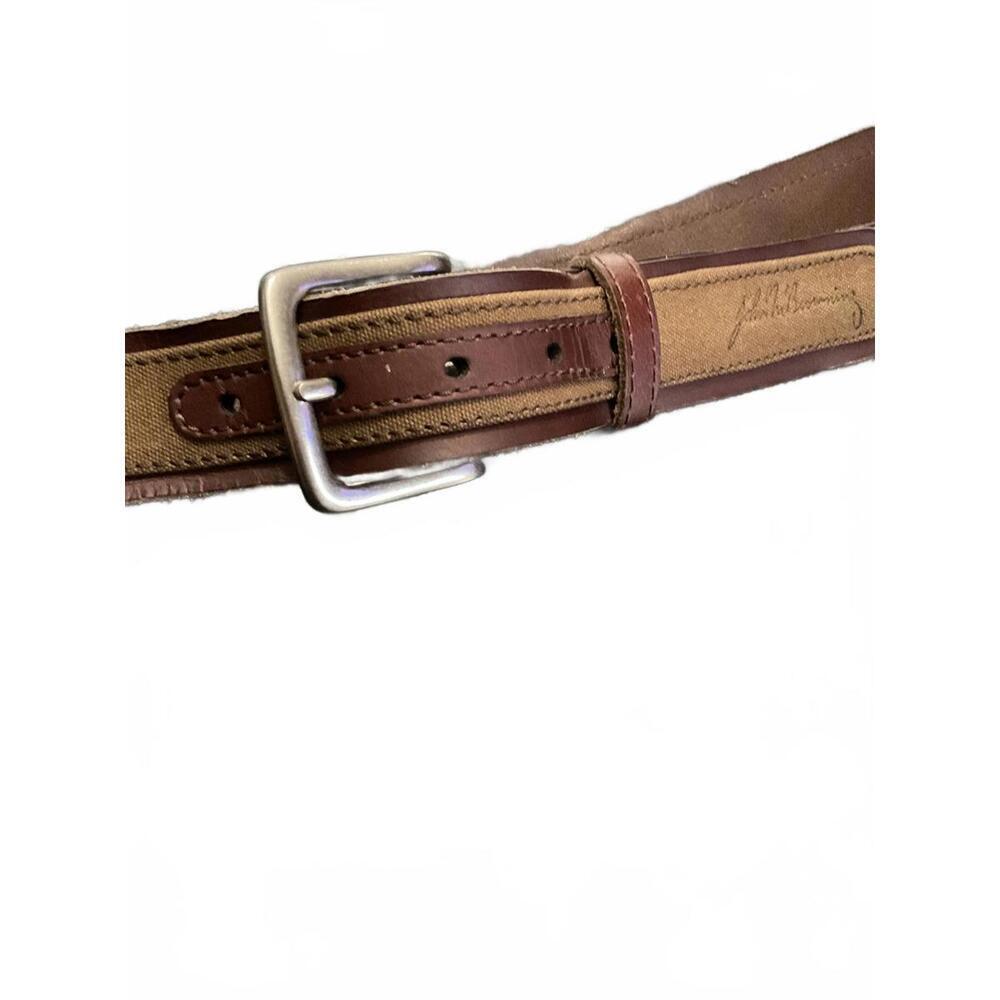 J.M. Browning Brown Leather and Canvas Belt Size 42